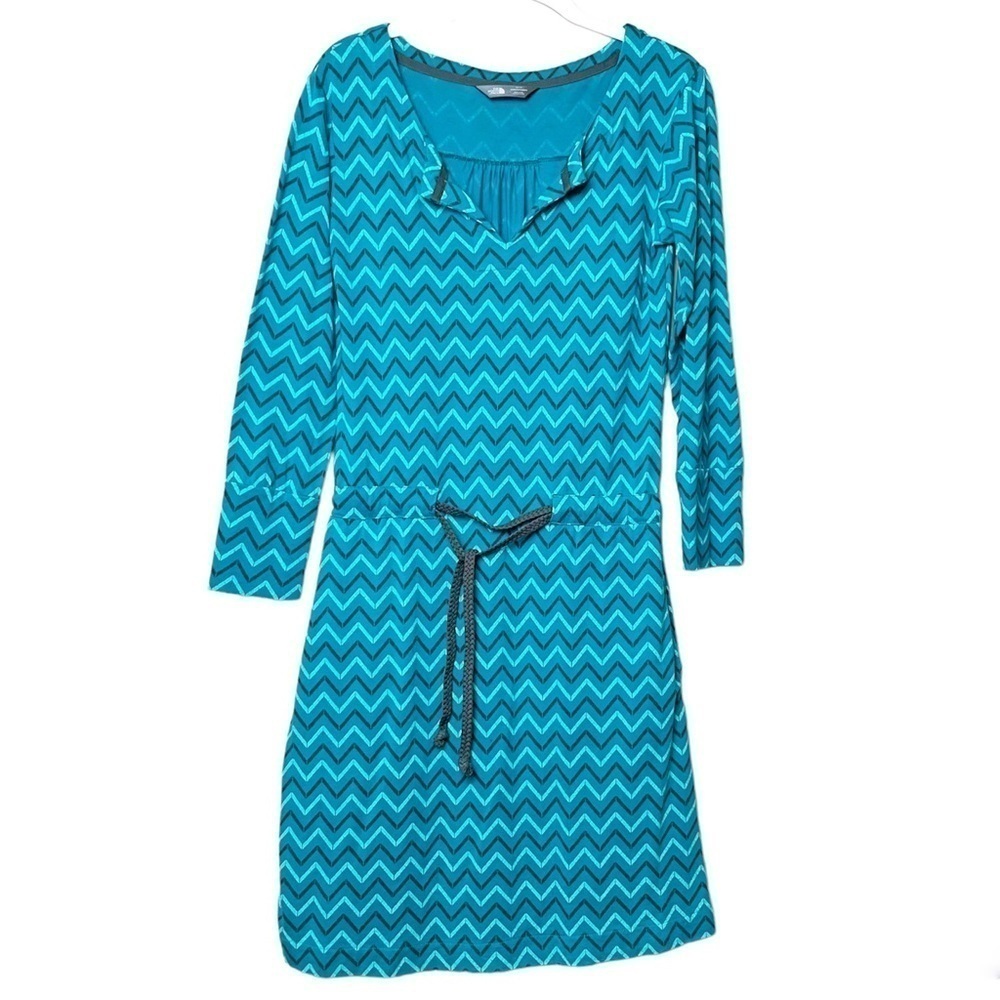The North Face dress XS long sleeve athleisure turquoise geometric stretch knit